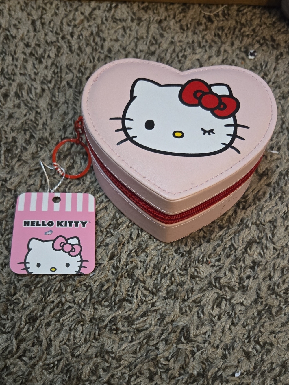 Hello Kitty Pink Heart Jewelry Case with Red Accents